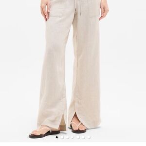 Athleta Natural Beige Wide-Leg Linen-Blend Pants